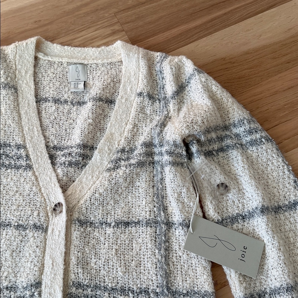 Joie Windowpane Boucle Knit Princess Sleeve Wool Blend Cardigan Sweater Size XS - Picture 8 of 8
